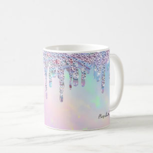 Taza De Café Llamativas gotas de purpurina holográficas arcoíri
