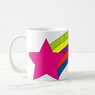 Taza De Café Llamativas Rayas de Arcoíris y Estrella Rosa Moder