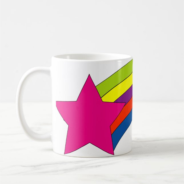 Taza De Café Llamativas Rayas de Arcoíris y Estrella Rosa Moder (Izquierda)