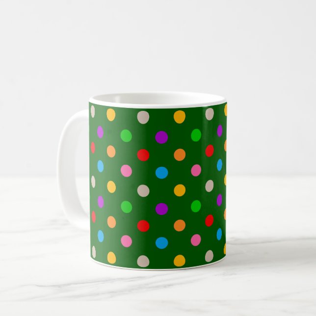 Taza De Café Llamativos Lunares de Arcoíris Verde  (Anverso izquierdo)