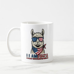 Taza De Café Llamerica Llama Patriótico Diseño Vector Vintage_1