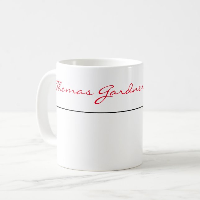 Taza De Café Llanura de escritura a mano de moda roja blanca cr (Anverso izquierdo)