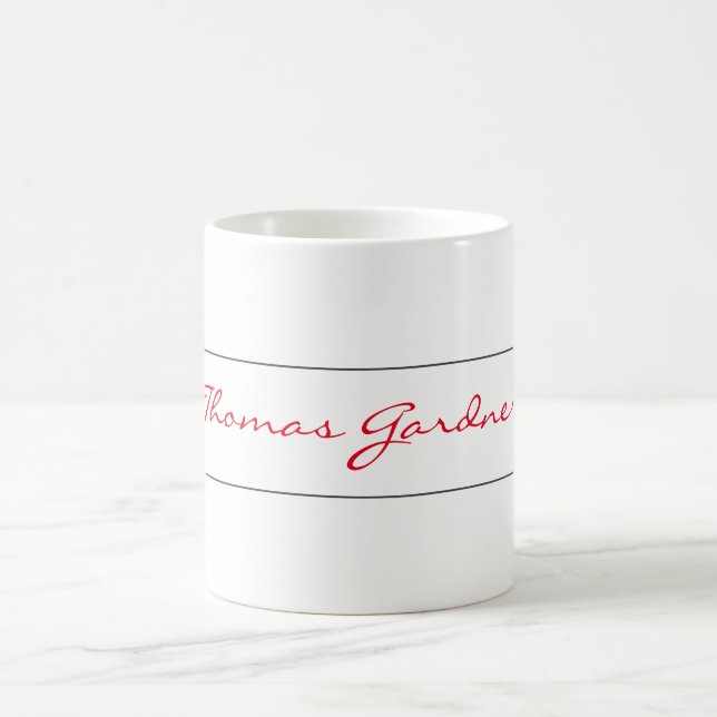 Taza De Café Llanura de escritura a mano de moda roja blanca cr (Centro)