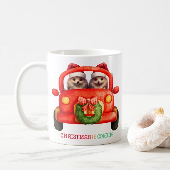 Taza De Café Llegan los navidades - erizos - (Con donut)