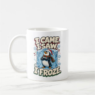 Taza De Café Llegué Vi Congelé Pingüino Divertido Navidad