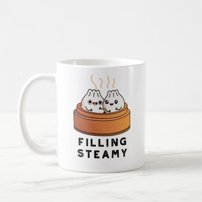 Taza De Café Llenando un divertido Dimsum Bao Pun (Izquierda)