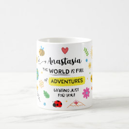 Taza De Café "Lleno de aventuras" Impresión personalizada en bl