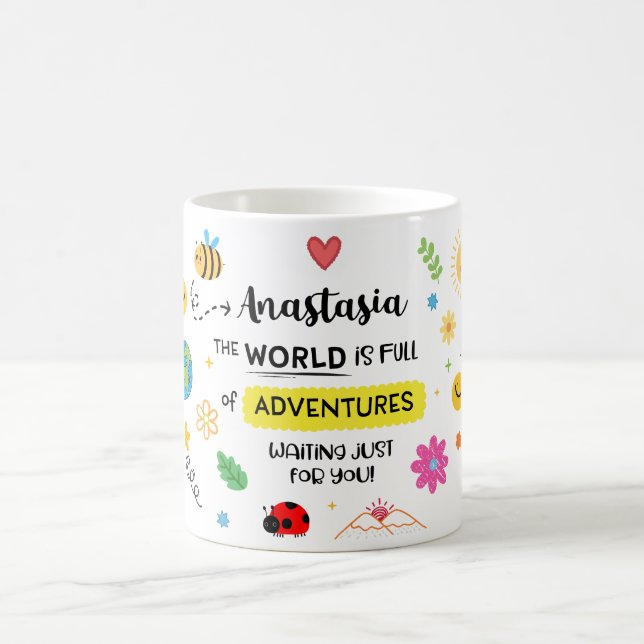 Taza De Café "Lleno de aventuras" Impresión personalizada en bl (Centro)
