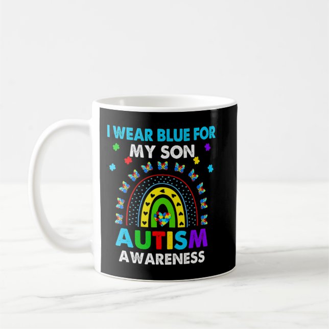 Taza De Café Llevo una camiseta azul para mi hijo Autism Awaren (Izquierda)