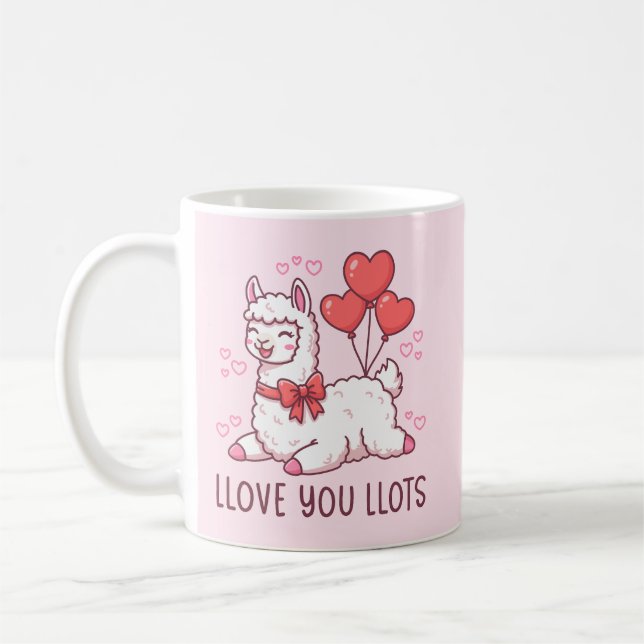 Taza De Café Llove You Llots - Kawaii Llama Valentine (Izquierda)
