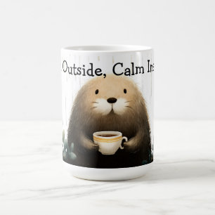 Taza De Café Lluvia afuera, calma adentro. Topo bebiendo café