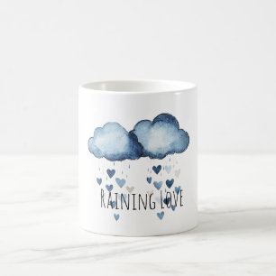 Taza De Café Lluvia de Amor Nubes Azules Corazones