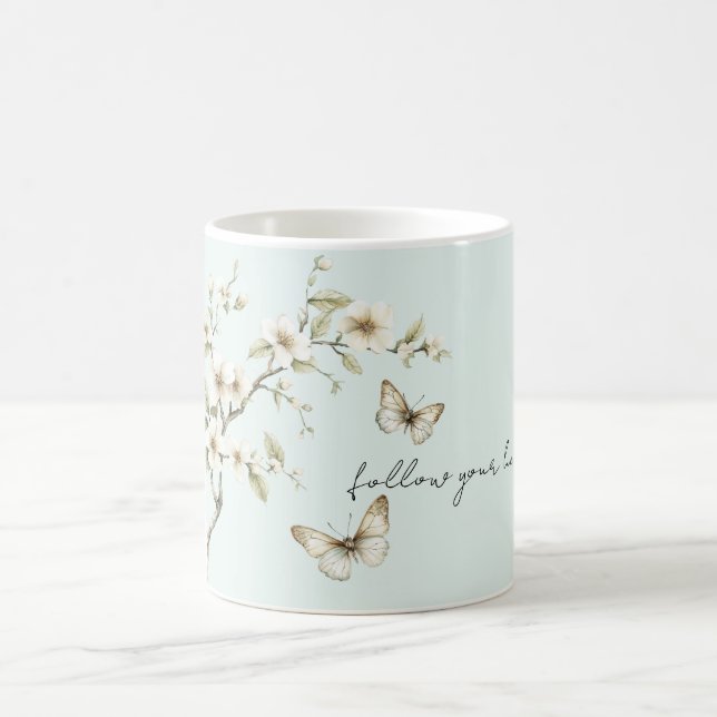 Taza De Café Lluvia de Boda de Mariposas Flores Blancas Menta (Centro)