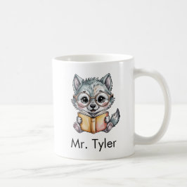 Taza De Café Lobo Adorable Leyendo un Libro Personalizado
