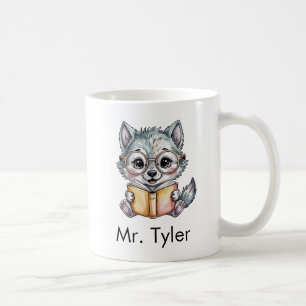 Taza De Café Lobo Adorable Leyendo un Libro Personalizado