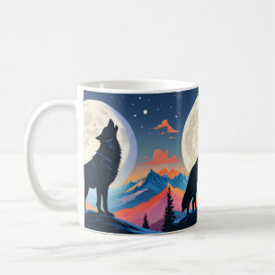 Taza De Café Lobo aullando a la luna