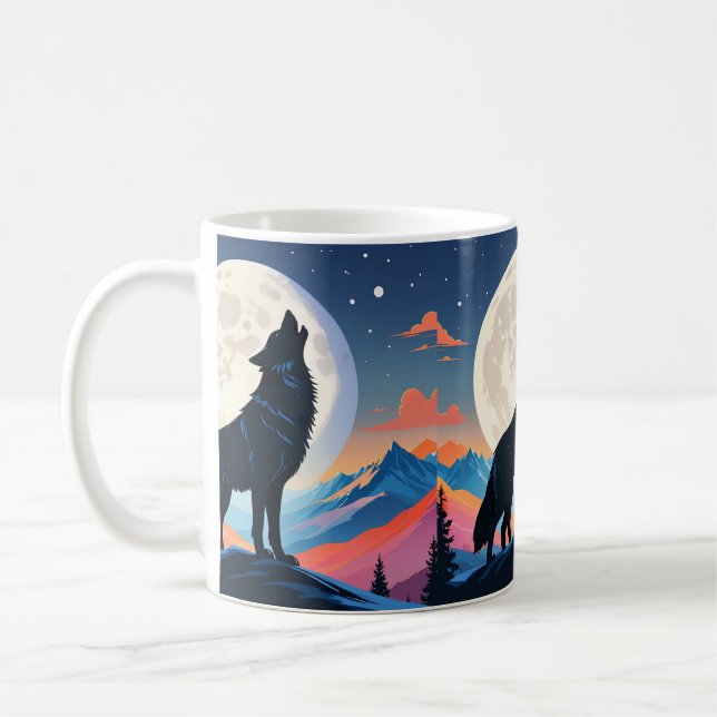Taza De Café Lobo aullando a la luna (Izquierda)