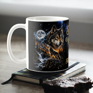 Taza De Café Lobo Aullando a la Luna Bosque Fauna Naturaleza 