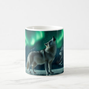 Taza De Café Lobo aullando bajo la luz del norte