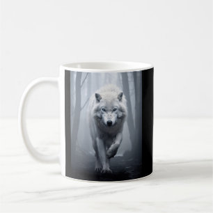 Taza De Café Lobo blanco en bosque de niebla