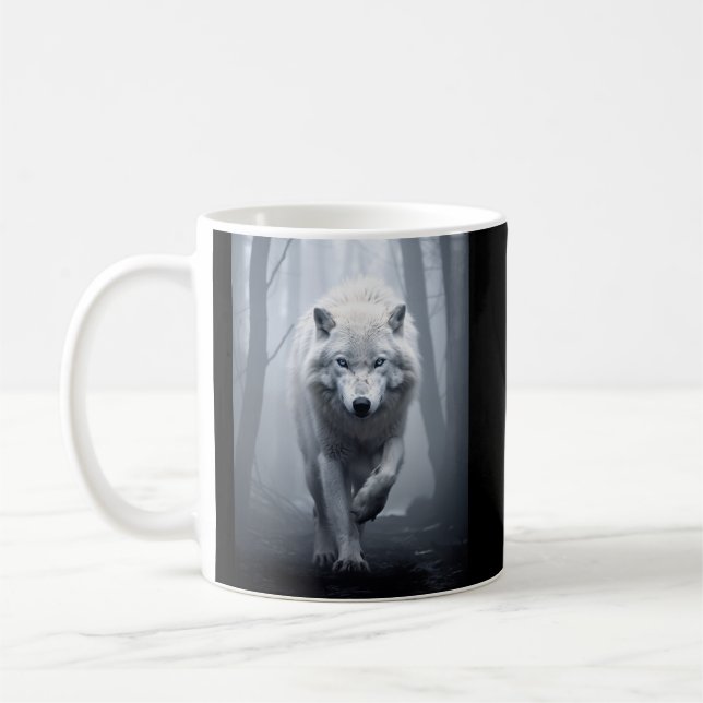 Taza De Café Lobo blanco en bosque de niebla (Izquierda)