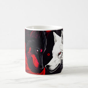 Taza De Café Lobo blanco rojo de la luna