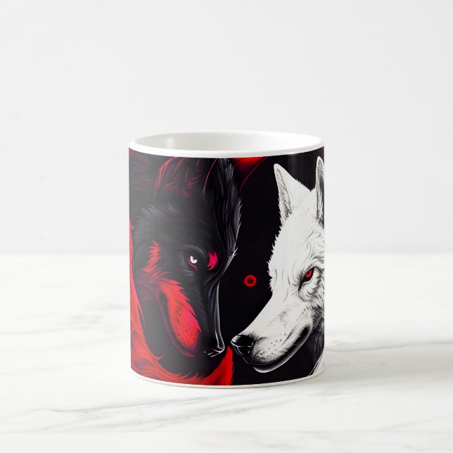 Taza De Café Lobo blanco rojo de la luna (Centro)