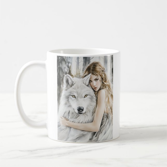 Taza De Café Lobo blanco y Chica (Izquierda)