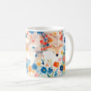Taza De Café Lobo caprichoso en jardín de flores en flor