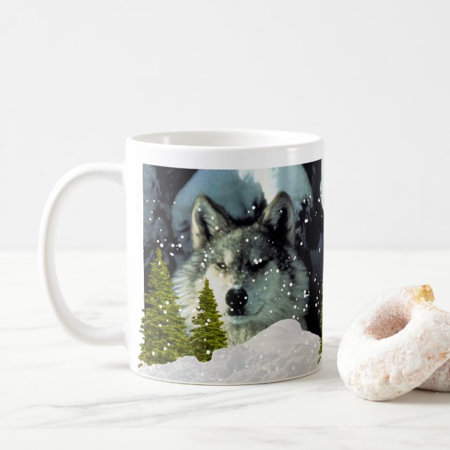 Taza De Café Lobo en invierno: café de amante de la nieve (Con donut)