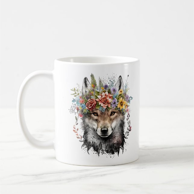 Taza De Café Lobo floral acuarela (Izquierda)