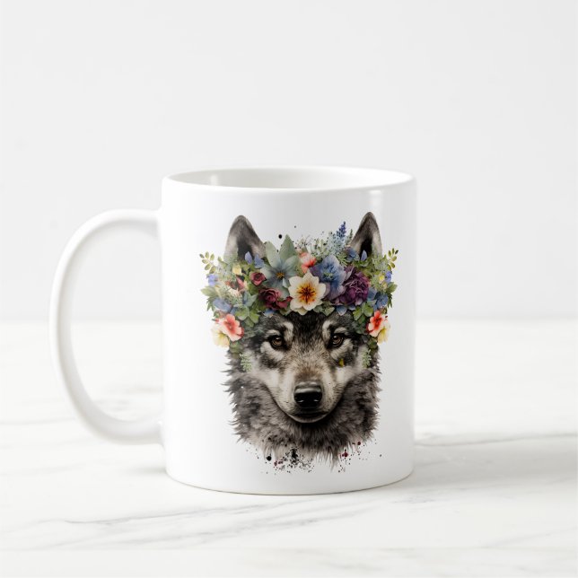 Taza De Café Lobo floral acuarela (Izquierda)