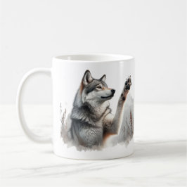 Taza De Café Lobo gris se levanta en acuarela