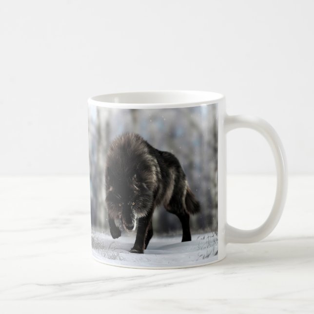 Taza De Café Lobo negro enojado (Derecha)