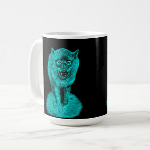Taza De Café Lobo negro enojado en la noche