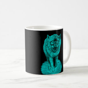 Taza De Café Lobo negro enojado en la noche