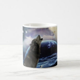Taza De Café Lobo que grita en la luna