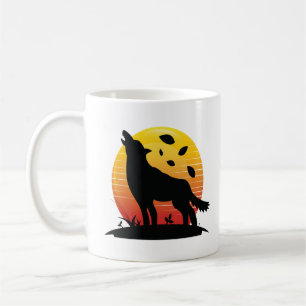 Taza De Café Lobo Retro Wolf Howf En Lobos Vintage Sunset