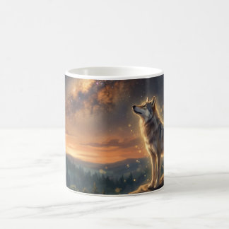Taza De Café Lobo Solitario Bajo el Cielo Estrellado de la Vía 
