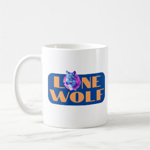 Taza De Café Lobo solitario o su mensaje, texto Naranja grande,
