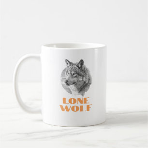 Taza De Café "Lobo Solitario" o su mensaje, texto naranja Lobo
