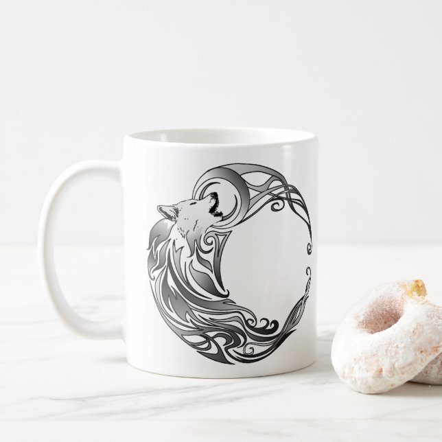 Taza De Café Lobo tribal - Sombreado (Con donut)