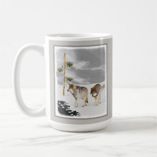 Taza De Café Lobos en pintura de nieve - Arte de vida salvaje o