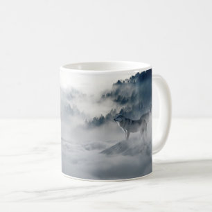 Taza De Café Lobos en un paisaje invernal