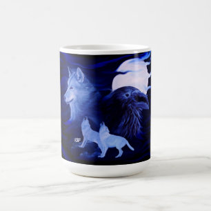 Taza De Café Lobos y Raven con luna llena