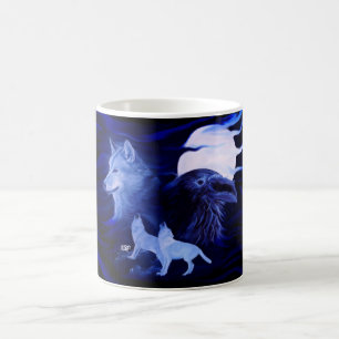 Taza De Café Lobos y Raven con luna llena