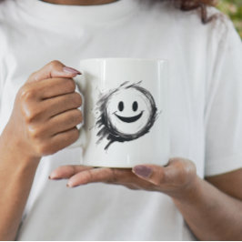 Taza De Café Loco cara sonriente negra y blanca