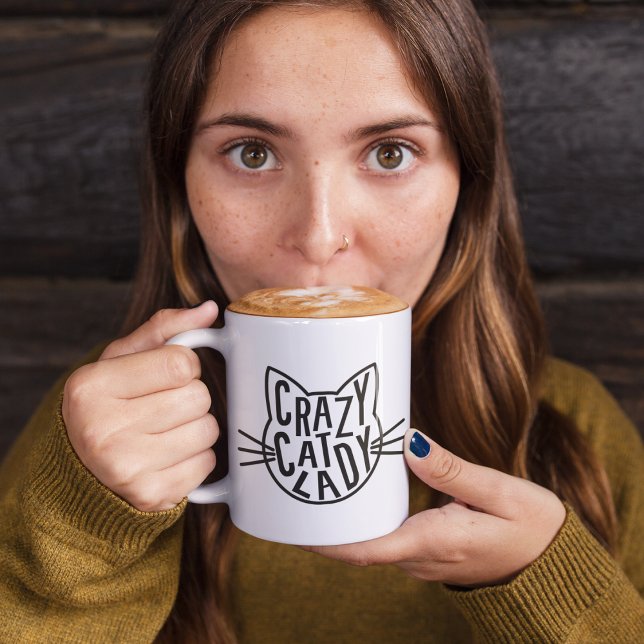 Taza De Café Loco Gato Lady Gato Face (Subido por el creador)