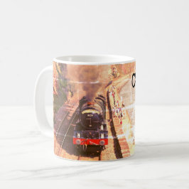 Taza De Café Locomotora de vapor clásica, a orillas del mar, pe
