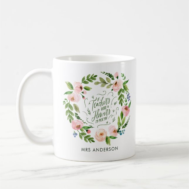 Taza De Café Locura floral rosa de Rubor gracias profesor (Izquierda)